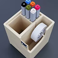 Wooden Folder Organizer with Colorful Markers and Tape Roll in Multiple Compartments for Desk Storage