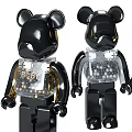 Stylish Black And Gold Collectible Bear Figures With Transparent Chest Crystal Beads And Baby Text