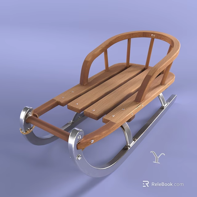 High Quality Handmade Natural Wooden Sled With Durable Stainless Steel Runners For Winter Outdoor Fun 3d model 
