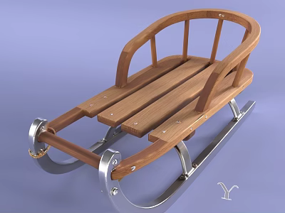 High Quality Handmade Natural Wooden Sled With Durable Stainless Steel Runners For Winter Outdoor Fun 3d model
