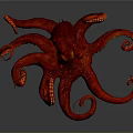 Red Octopus with Glowing Tentacles on Gray Background and Reflection 3d model
