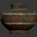 Ancient Bronze Vessel With Decorative Patterns And Two Side Handles 3d model