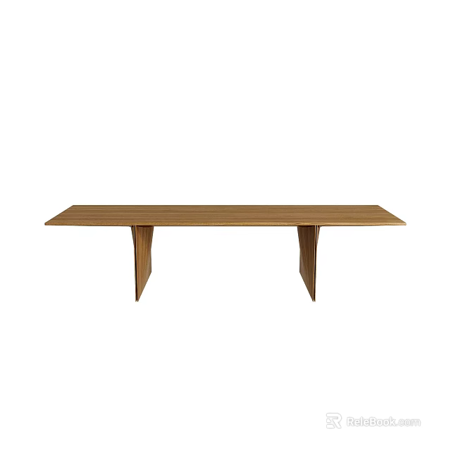 Wooden Dining Table with Modern Sleek Design Long Rectangular Top and Unique Geometric Legs 3d model