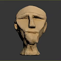 Simplified Clay Human Head Sculpture With Beard And Facial Features On Dark Background