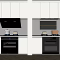Modern Kitchen Interior With White Cabinets Black Stove Oven Range Hood And Appliances