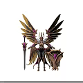 Divine Fantasy Character In Armor With Golden Wings Pink Crystals Sword And Shield