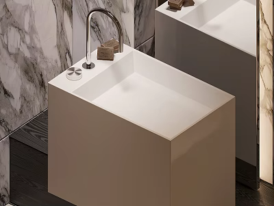 Modern White Washbasin Design With Marble Background Chrome Faucet And Soap 3d model