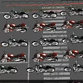 Multiple Motorcycles Neatly Arranged In Rows At Parking Lot Space