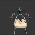 Ornamental Decorative Seat With Bird Figure Heart Shaped Base Flower Accents And Tassels