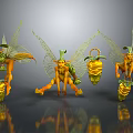 Enchanting Fairy Characters With Green Leaf Wings And Yellow Buds In Various Poses