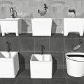 White Bathroom Sinks and Toilet with Gray Tile Walls and Floor Modern Design