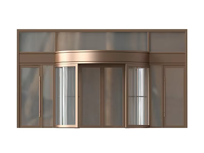 Bronze Curved Revolving Door With Glass Panels And Metal Frame Design 3d model