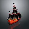 Classic Pirate Ship With Black Sails And Red Hull As Water Transport Vehicle