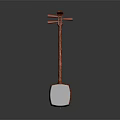 Chinese Traditional Musical Instrument with Long Neck Square Body White Panel and Red Decorative Patterns