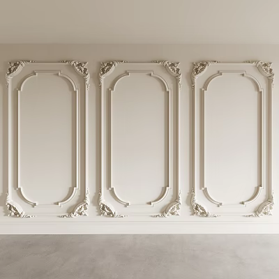 Elegant White Gypsum Molding Wall Decor with Classic Floral Patterns and Symmetric Frames 3d model