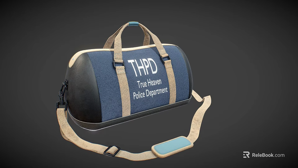 THPD True Hero Police Department Blue Duffel Bag With Beige Straps And Handle 3d model 