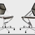 Modern Office Chair With Mesh Backrest Leather Seat And Metal Frame On Wheels