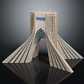 Unique Geometric Architectural Structure With Flared Base Striped Facade And Crown Top