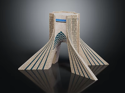 Unique Geometric Architectural Structure With Flared Base Striped Facade And Crown Top 3d model