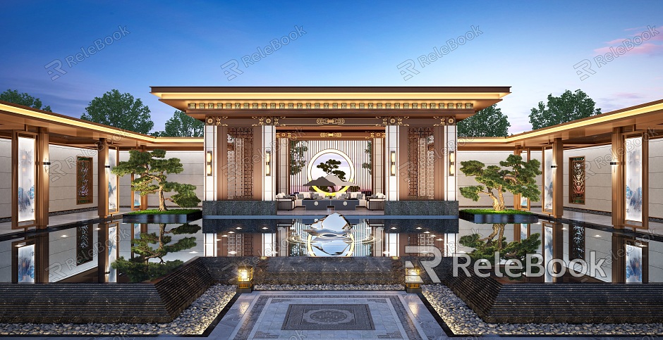 New Chinese Courtyard Courtyard Landscape model