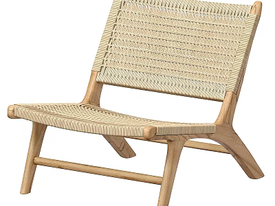 Minimalist Natural Style Leisure Chair with Light Wooden Frame and Beige Woven Seat 3d model