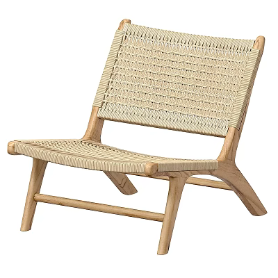 Minimalist Natural Style Leisure Chair with Light Wooden Frame and Beige Woven Seat 3d model