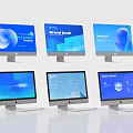Modern Computer Monitors With Multiple Screens Displaying Brand Book And Worldwide Content 3d model