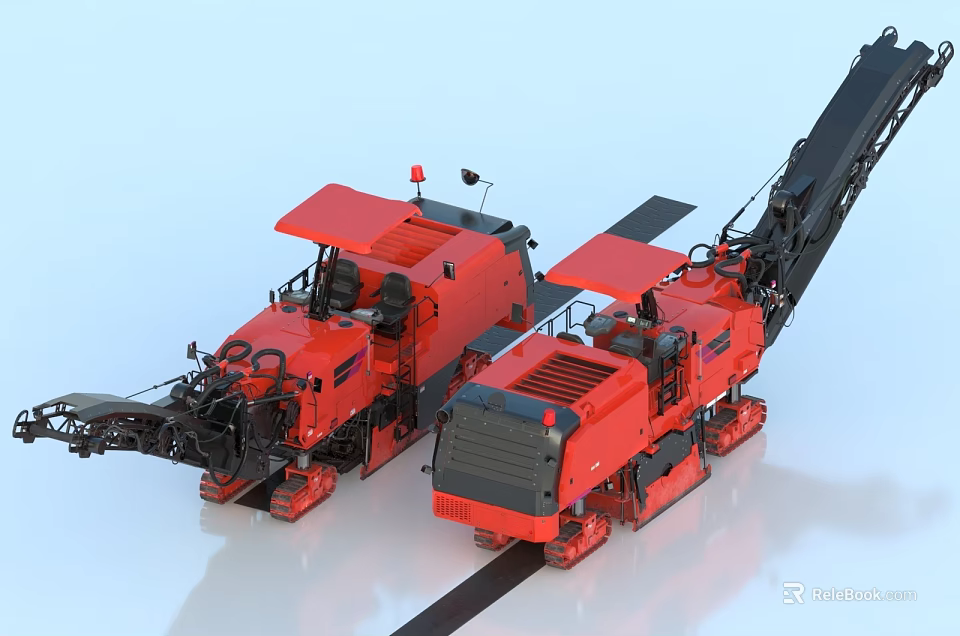 Red Tracked Functional Construction Vehicles With Working Equipment And Mechanical Arms 3d model 
