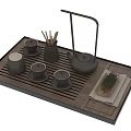 Elegant Traditional Tea Set with Wooden Tray Teapot Teacups and Tea Leaves