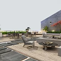 Beautiful Rooftop Garden with Wooden Decking Gray Seating and Tropical Plants