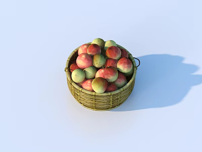 Fresh Red And Green Peaches In A Full Wicker Basket On Light Background 3d model