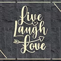 Illuminated Lighting Combination With Live Laugh Love Lettering And Decorative Lines On Dark Stone Wall