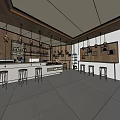 Modern Cafe Interior With Open Layout Bar Counter Stools Wooden Decor And White Floor Tiles