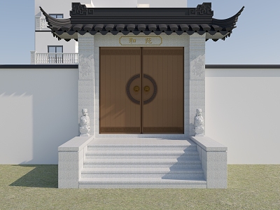 Chinese Style Stone Antique Door Head Stone Railing Door 3d model