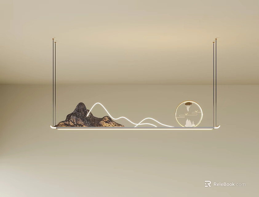 Modern Artistic Chandelier With Mountain Shape Line Design And Circular Decorative Element 3d model