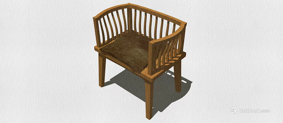 Wooden Leisure Chair With Curved Backrest Armrests And Brown Seat Cushion 3d model 