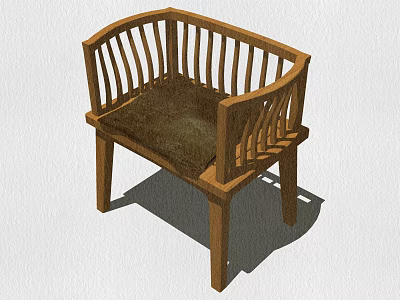Wooden Leisure Chair With Curved Backrest Armrests And Brown Seat Cushion 3d model