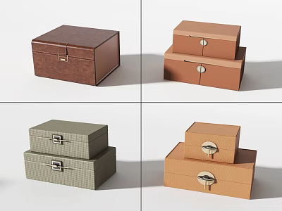 Various Colored Stackable Storage Boxes With Textured Surfaces And Metal Clasps 3d model