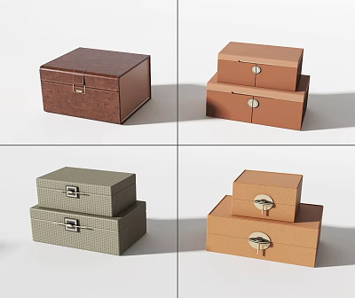 Various Colored Stackable Storage Boxes With Textured Surfaces And Metal Clasps 3d model