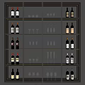 Modern Wine Cabinet With Glass Shelves Holding Wine Bottles And Wine Glasses