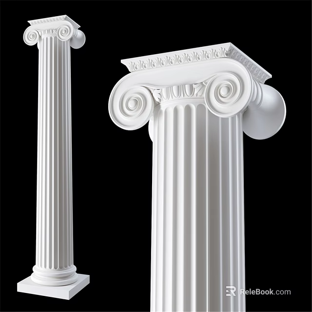 Classical White Roman Columns As Architectural Components With Carved Details 3d model 