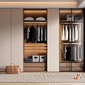 Modern Wardrobe Interior Design With Hanging Clothes Storage Shelves And Glass Doors