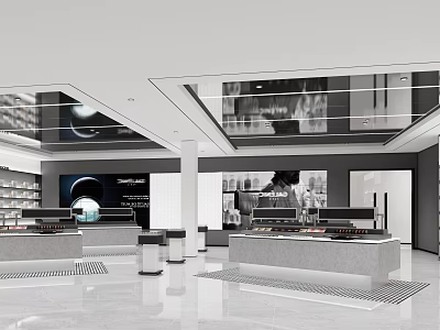 Modern Retail Store Interior With Display Counters And Product Display Shelves 3d model