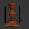 Vintage Red Computer Device With Black Wheels And Wooden Base Decorations