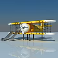 Yellow Airplane Shaped Kids Play Equipment With Double Slide Netting And Propeller