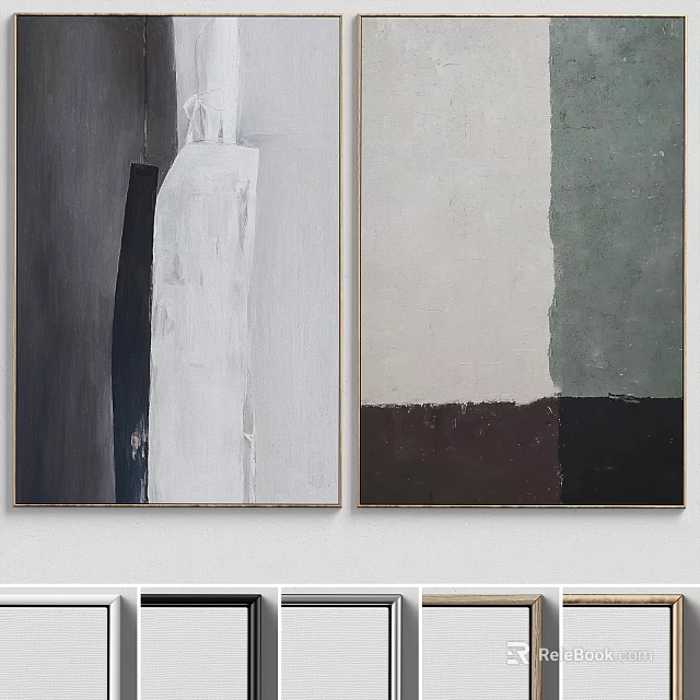 Abstract Wall Art Paintings With Grey White Green Brown Black Hues For Modern Interior 3d model 