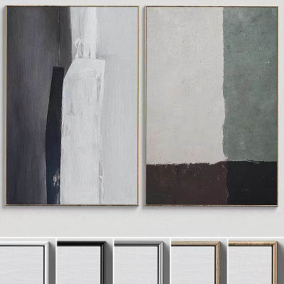 Abstract Wall Art Paintings With Grey White Green Brown Black Hues For Modern Interior 3d model
