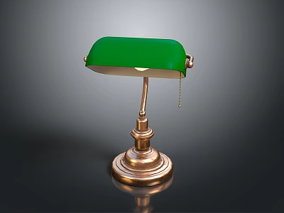 Vintage Desk Lamp With Green Shade And Brass Base For Home Office Decor 3d model