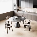 Modern Round Dining Table Set With Four Chairs In Kitchen With Cabinets And Pendant Light