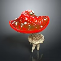 Vibrant Red Mushroom With White Spots And Root Like Structure On Black Background 3d model
